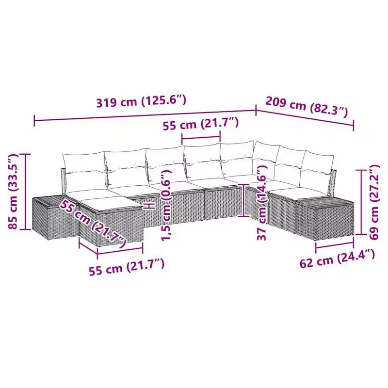 vidaXL Garden Sofa Set with Cushion 8 pcs Brown Poly rattan