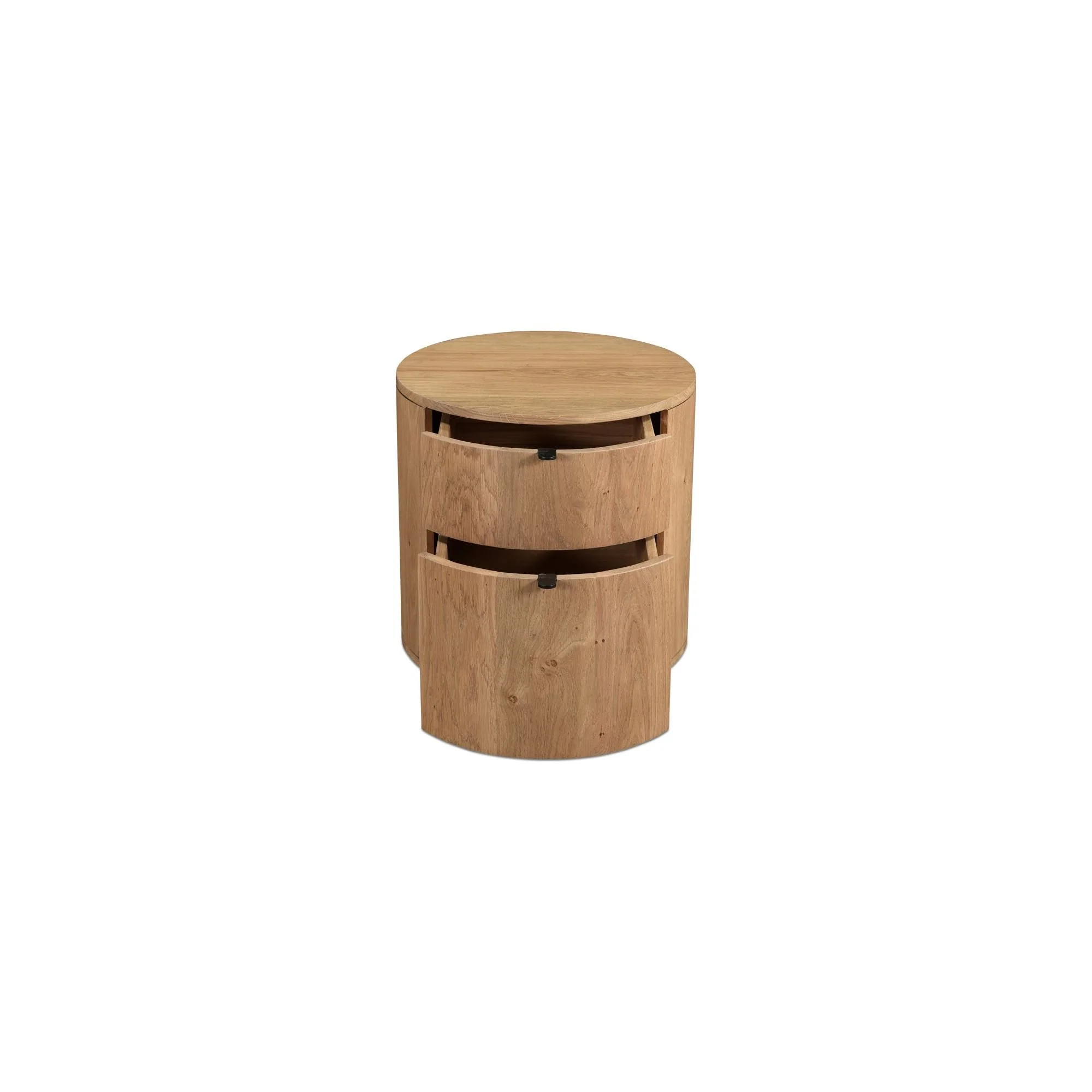 Minimalist Curved Solid Oak 2-Drawer Nightstand with Soft-Close Glides & Metal Pull for Bedroom