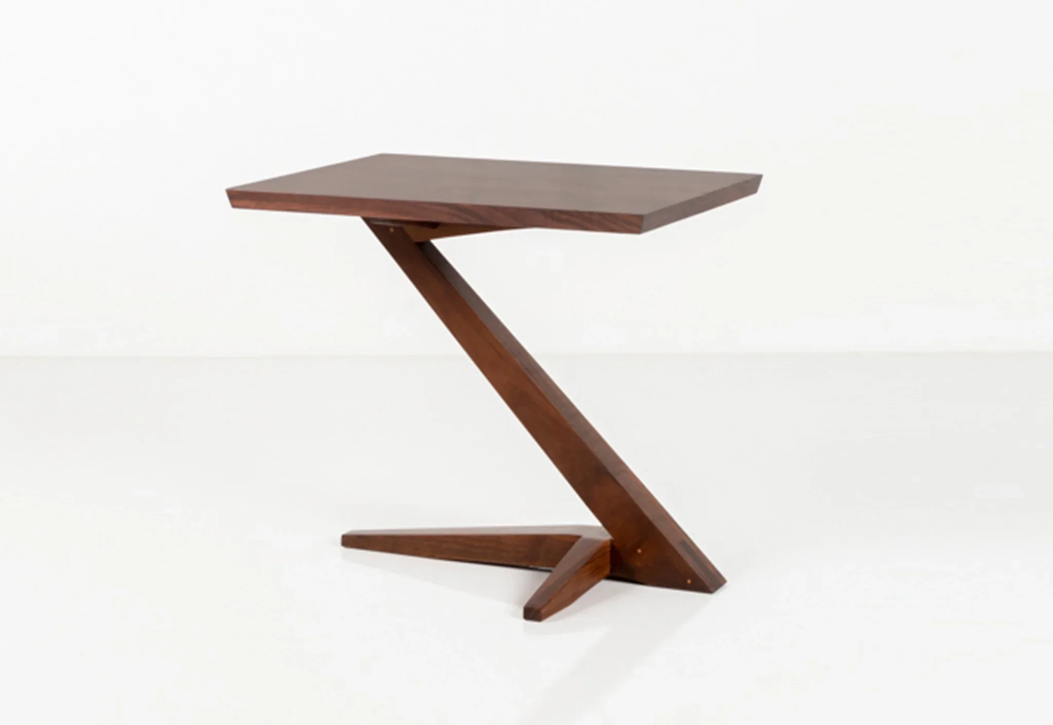 Cantilever Side Table - Perched atop a solid cherry or walnut base that rises from its splayed foot on a