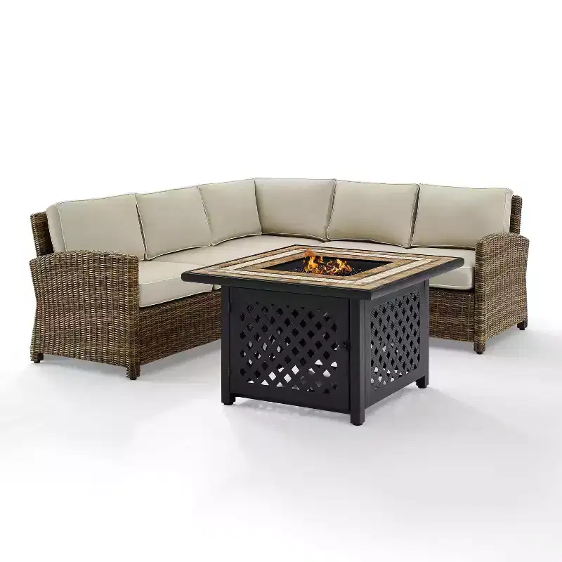 Bradenton 4pc Outdoor Wicker Sectional Set with Fire Table - Crosley