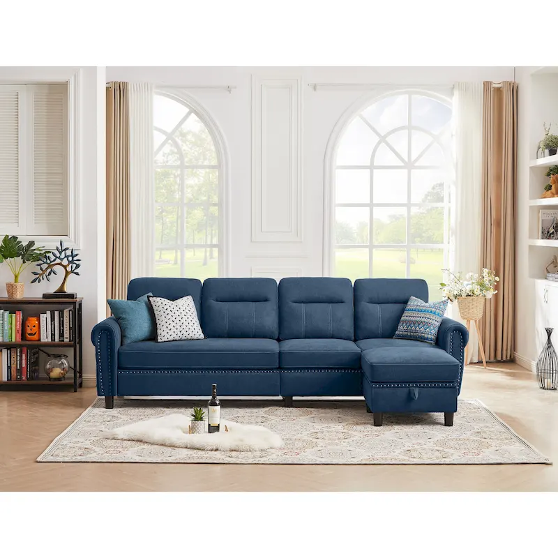 106.69 4 Seater L Shaped Reversible Sectional Sofa with Side Storage Bags