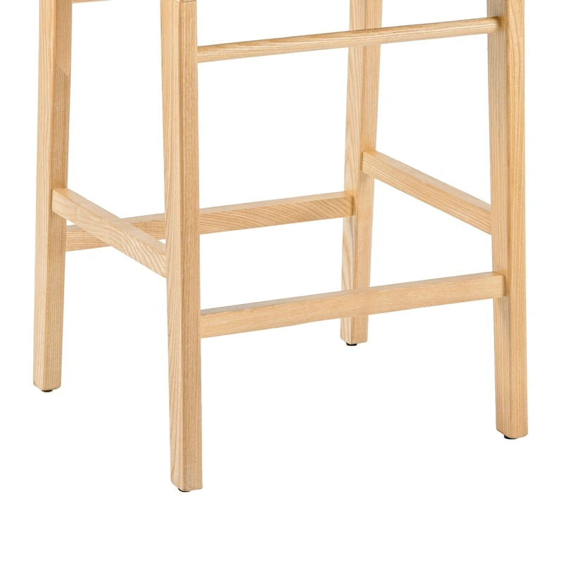 Woven Leather Counter Height Bar Stool, Ash Wood Frame, No Assembly
