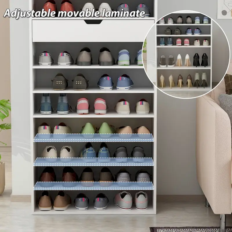 Versatile Storage Solution White Shoe Cabinet for Flats Boots 78.18H