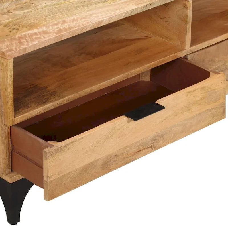 Handmade Mango Wood TV Stand – Brown, Rustic Style, 2 Drawers & 2 Compartments