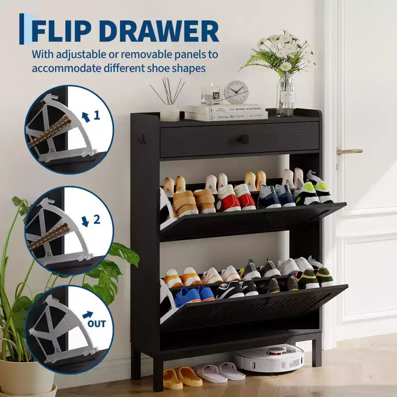 Shoe Storage Cabinet with 2 Flip Drawer, Shoes Organizer with with Top Drawer, Adjustable Shoe Rack