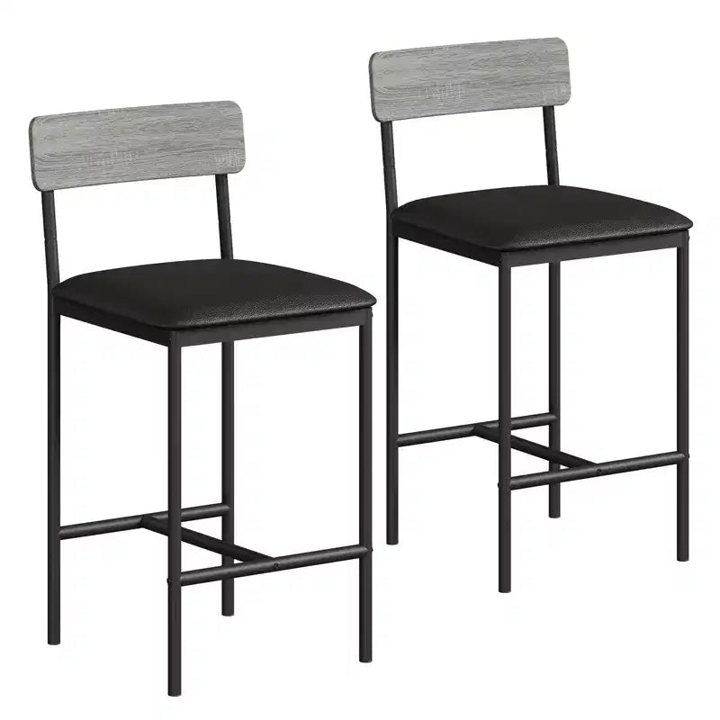 Bar Stools Set of 2, Kitchen Bar Stools with Footrest, 25.5 Inches Upholstered Bar Chairs with Back, 2 Counter Height Barstools for Counter Bar
