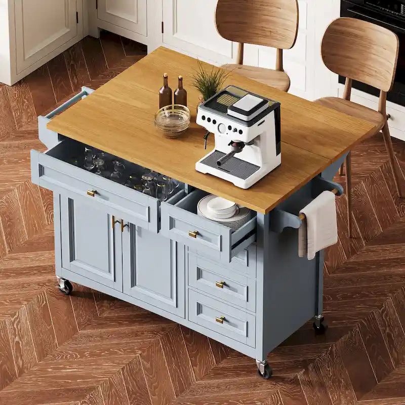 White Drop Leaf Kitchen Island Cart for 1–2 Person, No Stool