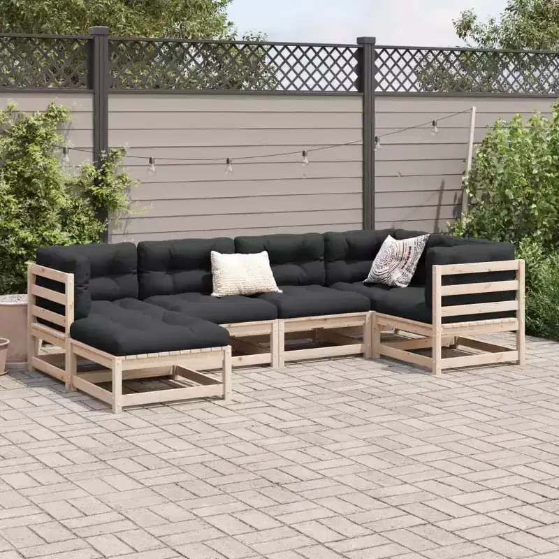vidaXL Patio Sofa Set Modular Sofas and Footstool 6 Piece Solid Wood Pine