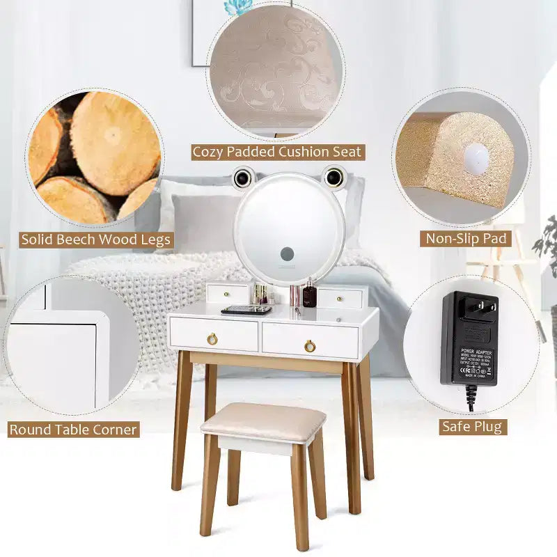 Costway Vanity Dressing Table Set Touch Screen Dimming Mirror
