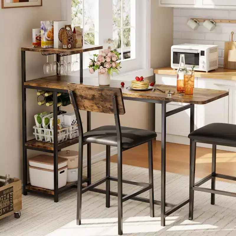 Dining Table Set for 2, Kitchen Table and Chairs, Bar Table Set with 2 Bar Stools, 3 Piece Dining Room Table Set for Small Space, Apartment