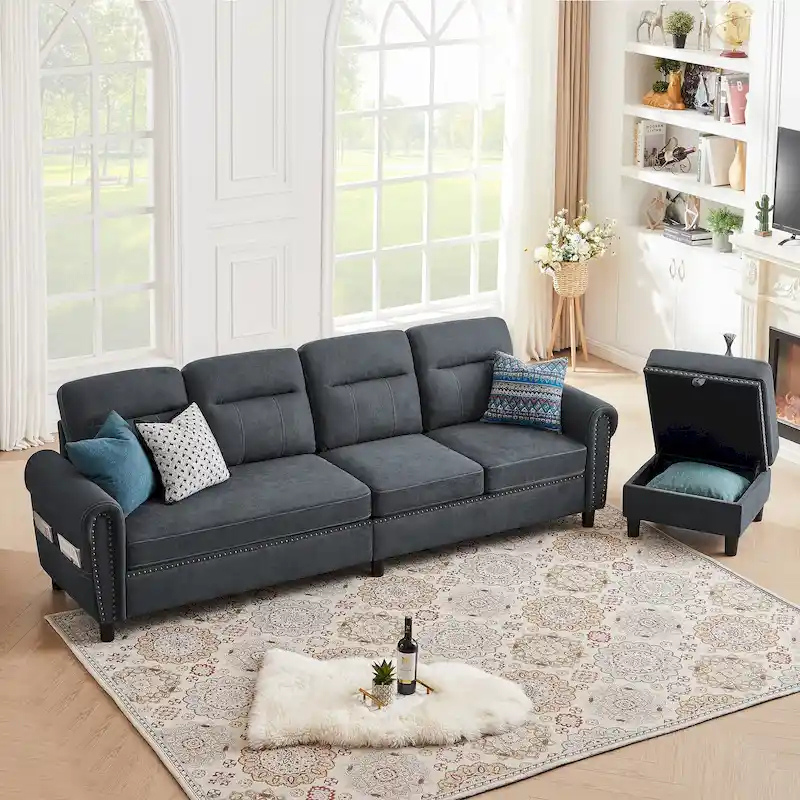 106.69 4 Seater L Shaped Reversible Sectional Sofa with Side Storage Bags