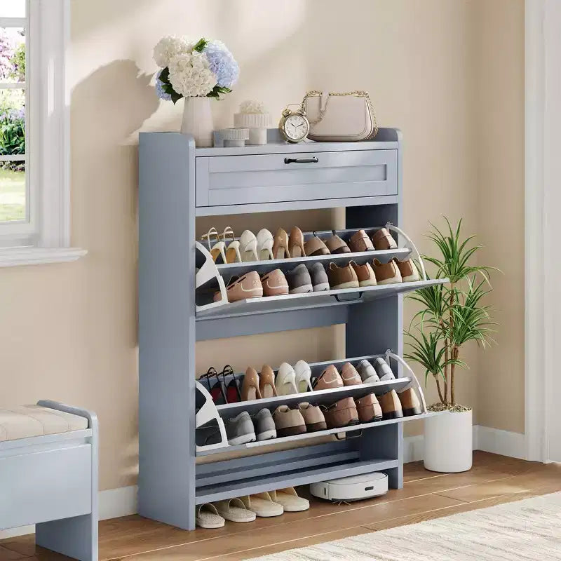 Modern Turn Drawer Shoe Cabinet, Space-Saving Storage Organizer for Entryway