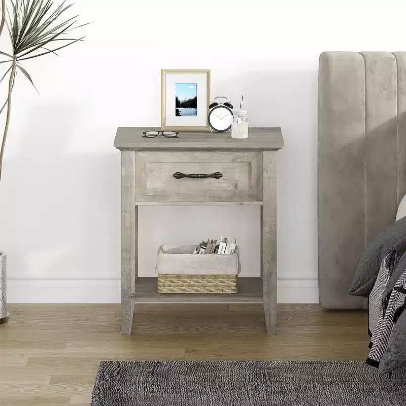 Garvee Modern Versatile Nightstand Beside End Table for Bedroom Nursery Living Room, End Table with Storage Drawer, Easy Assembly, Gray