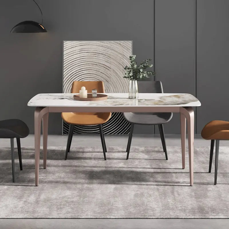 White & Black / Purple / Gold Sintered Stone Top Dining Table with Metal Legs for 4–6 Person