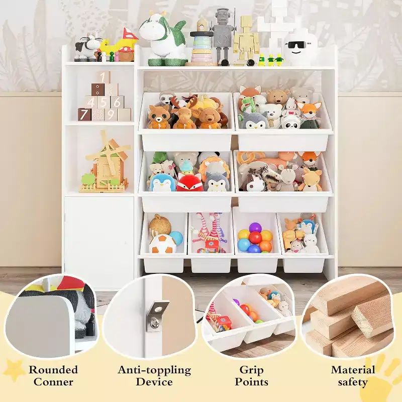 Kids Toy Storage Organizer with 8 Removable Bins & 3 Open Shelves