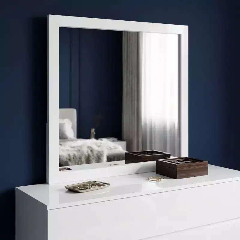 HomeRoots 40 White Wood Square Dresser Mount Framed Mirror