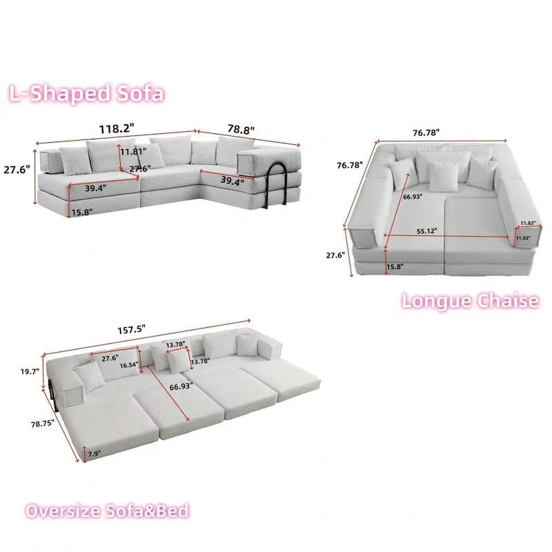 118.2 Oversized Upholstered Sectional Sofa, DIY Corduroy Sofa