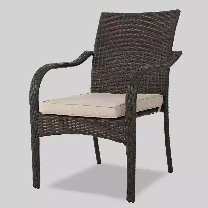 Lula 5pc Wicker Dining Set - Brown - Christopher Knight Home: Circular Table, Stackable Chairs