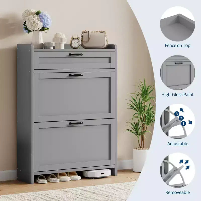 Modern Turn Drawer Shoe Cabinet, Space-Saving Storage Organizer for Entryway