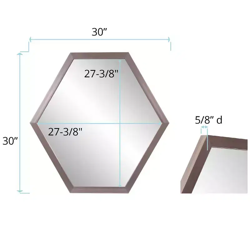 Howard Elliott Graphite Foil Framed Hexagonal Wall Mirror: Modern Decor, Polystyrene Frame, 30x27.5"