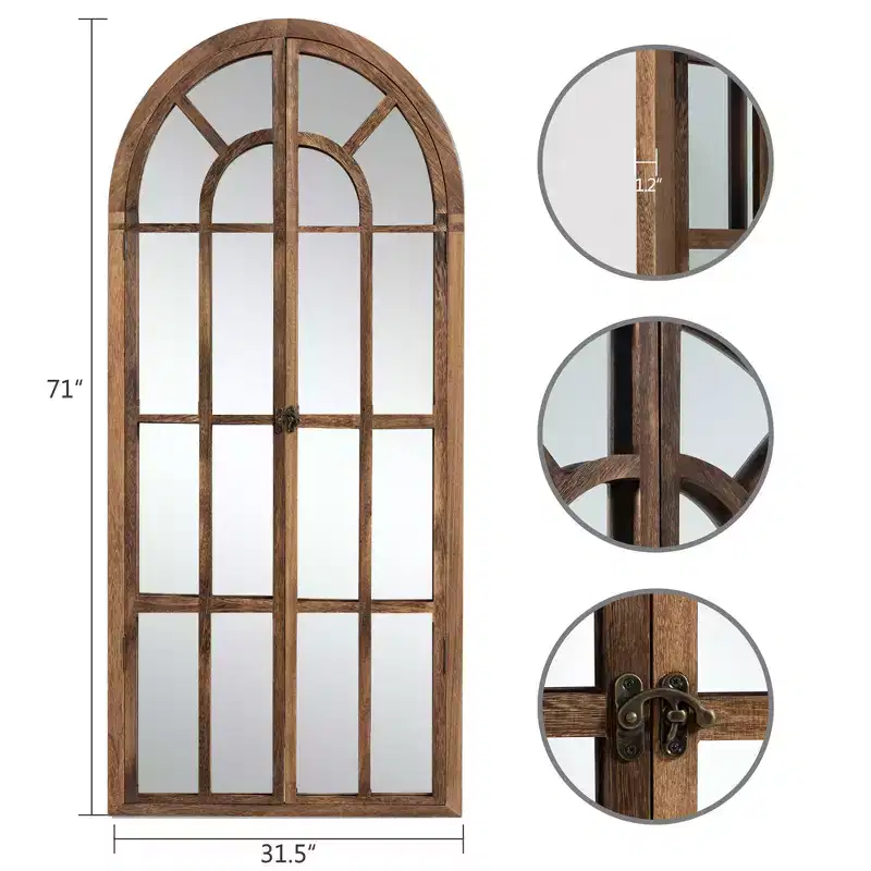 Arched Wood Frame Window Mirror - Full Length