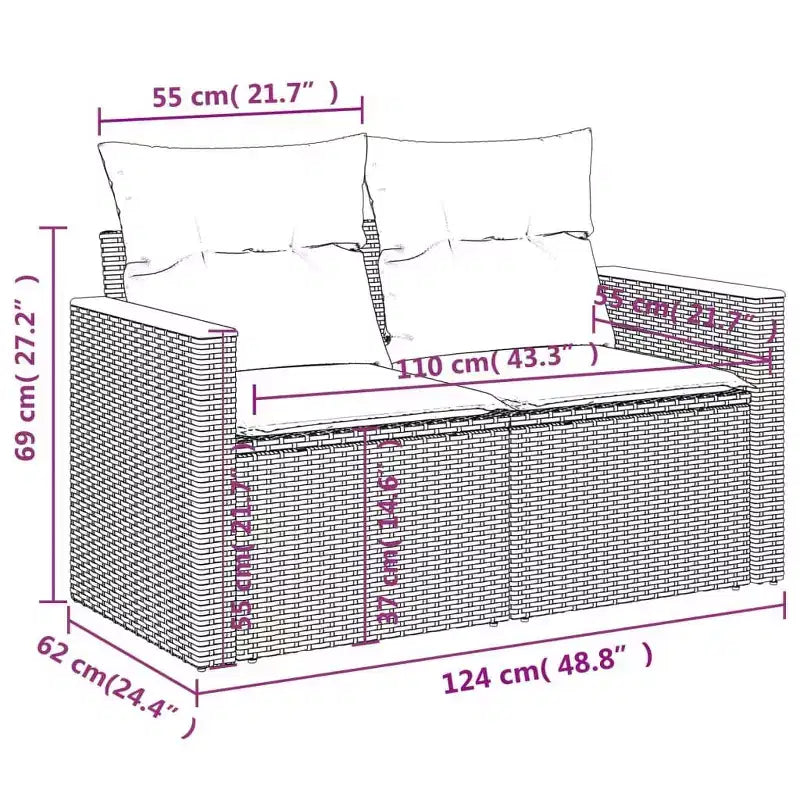 vidaXL Garden Sofa Set with Cushions Poly Rattan