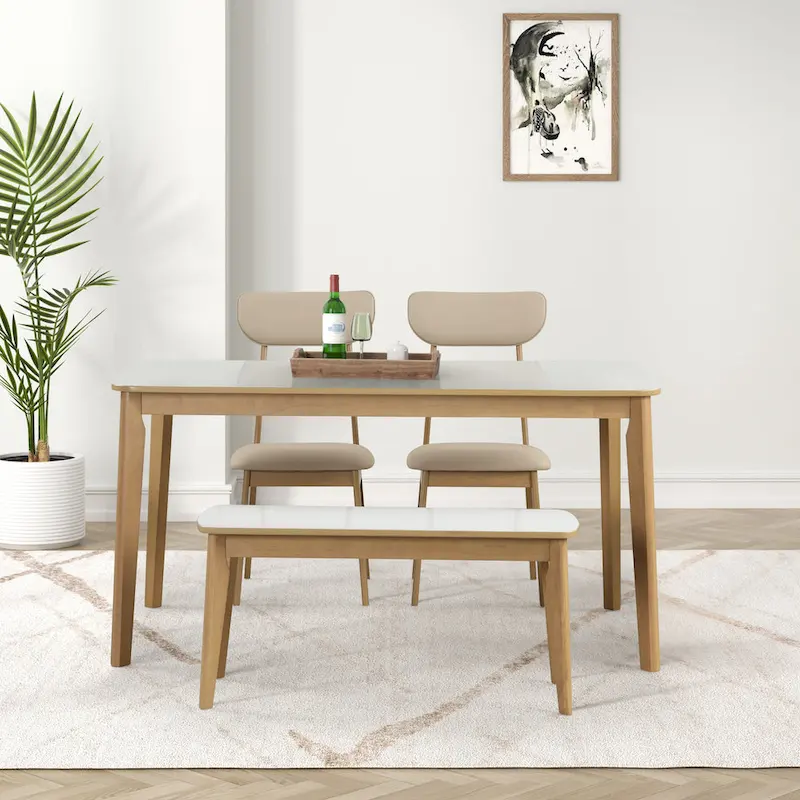 6-piece Rectangular Dining Table Set with 4 Upholstered Dining Chairs and Bench Modern Casual Dining Table Set for Kitchen