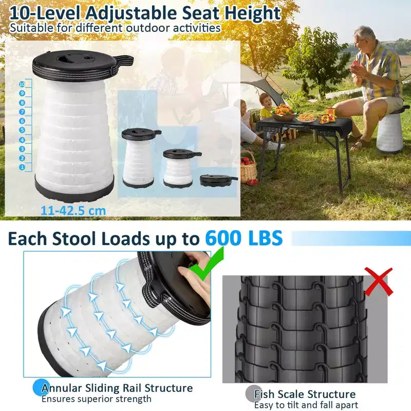 Costway 3-Piece Folding Table Stool Set with a Camping Table & 2 Retractable LED Stools