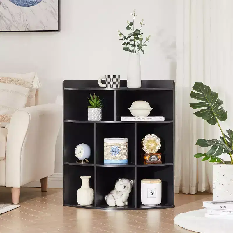 VECELO Corner Cabinet, 3-Tier Cube Storage Organizer, Triangle Bookcases with 8 Cubbies