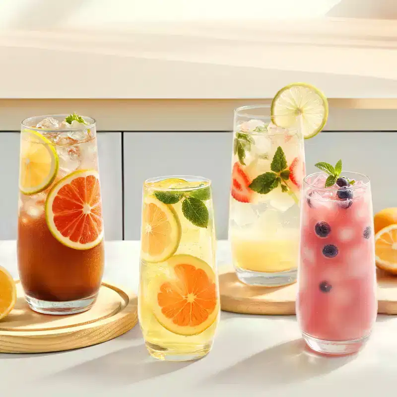 VEVOR Drinking Glasses Set, 16-Piece Crystal Glass Cups, with 8 Pcs 18.26 Oz Highball and 8 Pcs 11.5 Oz Cocktail Drinkware, Transparent