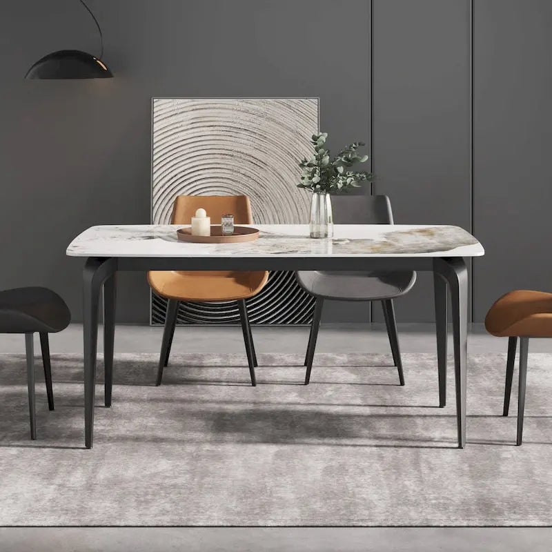 White & Black / Purple / Gold Sintered Stone Top Dining Table with Metal Legs for 4–6 Person