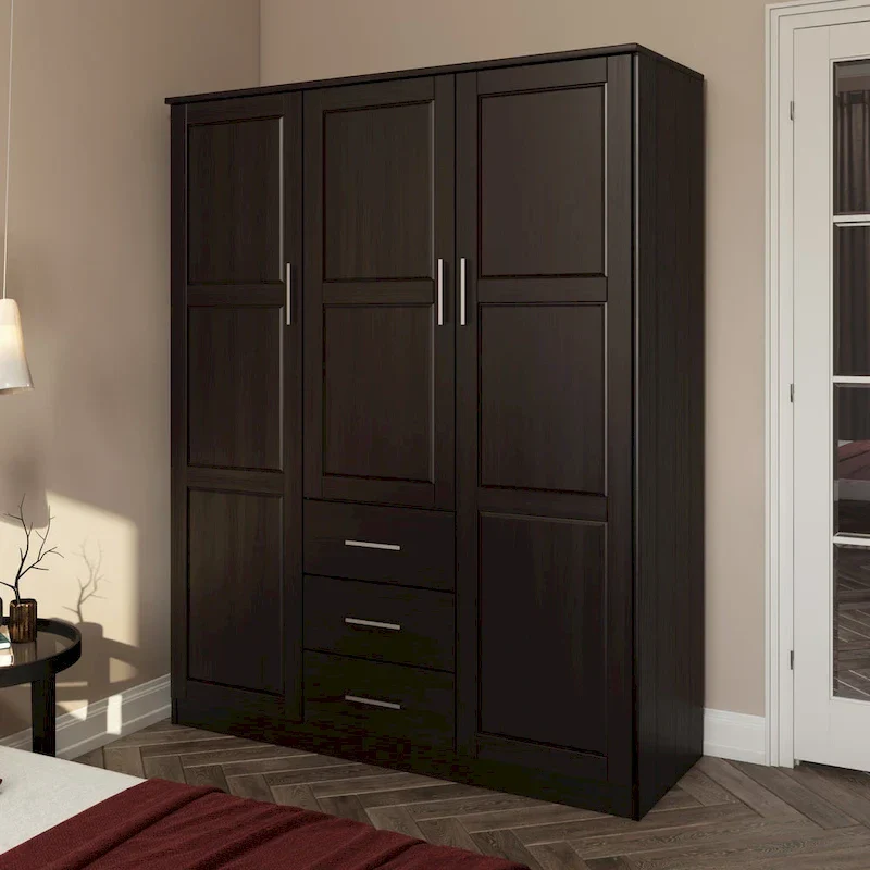 3-Door Solid Pine Wood Wardrobe Armoire, 72