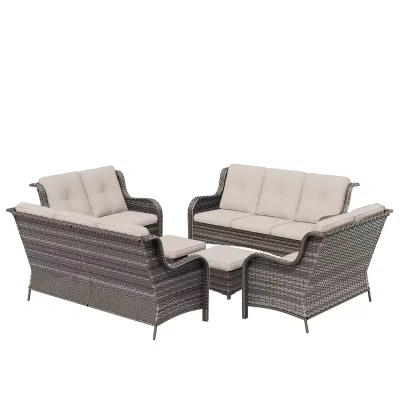 UPTIOT 6 Pieces Outdoor Wicker Sectional Sofa