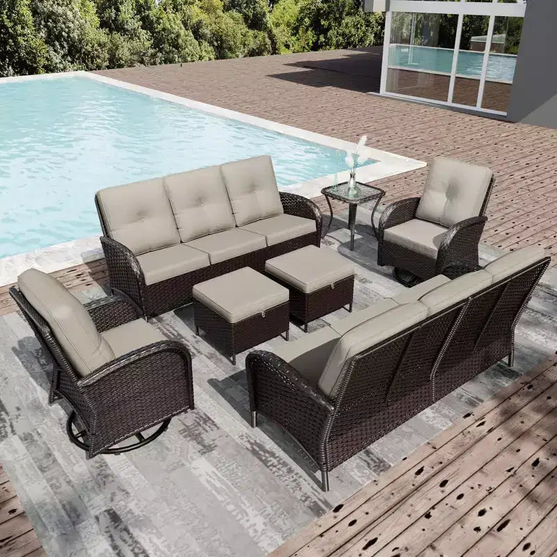UPTIOT Outdoor Patio Set with Sofas, Swivel Chairs, Ottomans, and Side Table