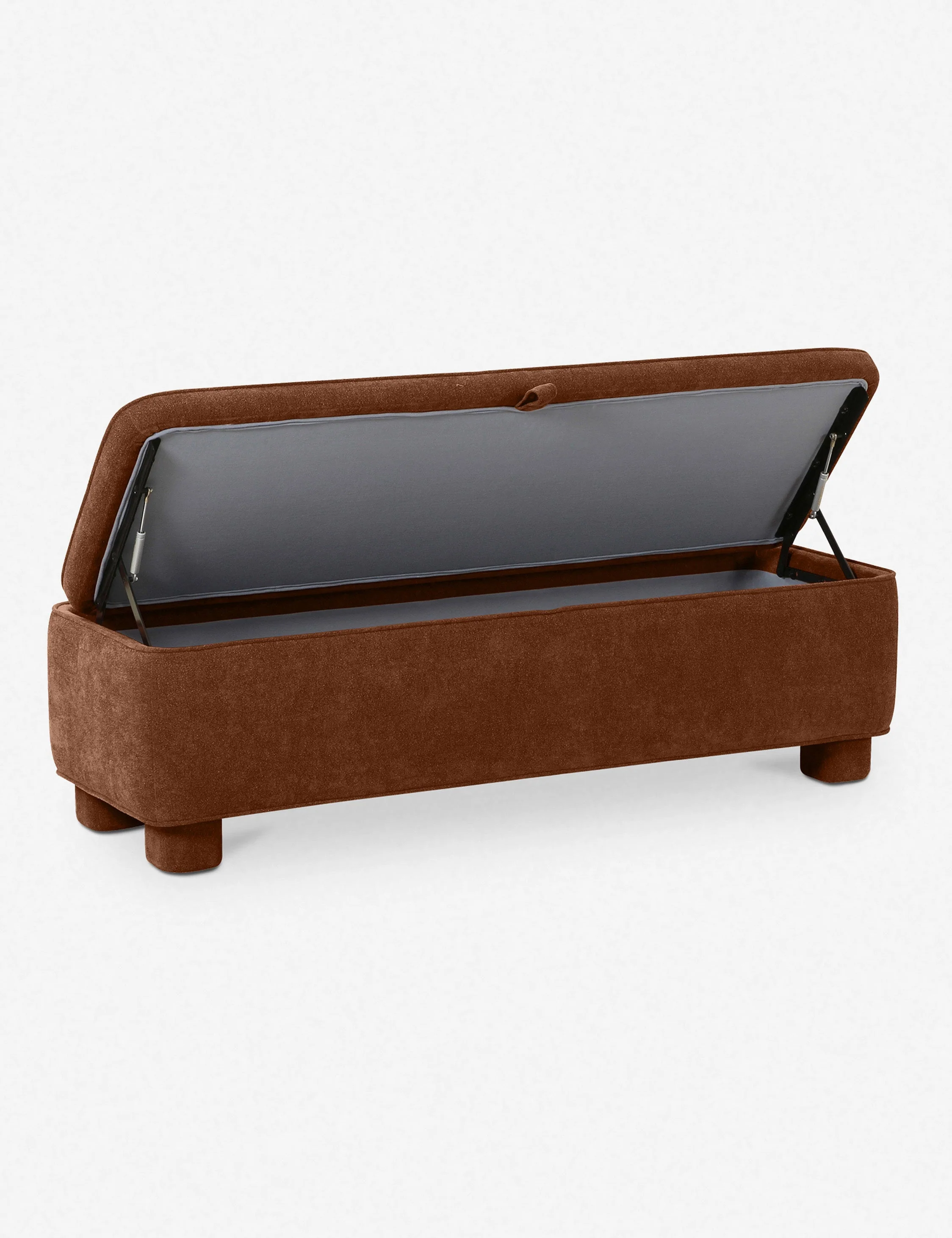 Bench - This upholstered bench is infused with timeless character, featuring inside for linens, pillows, and blankets