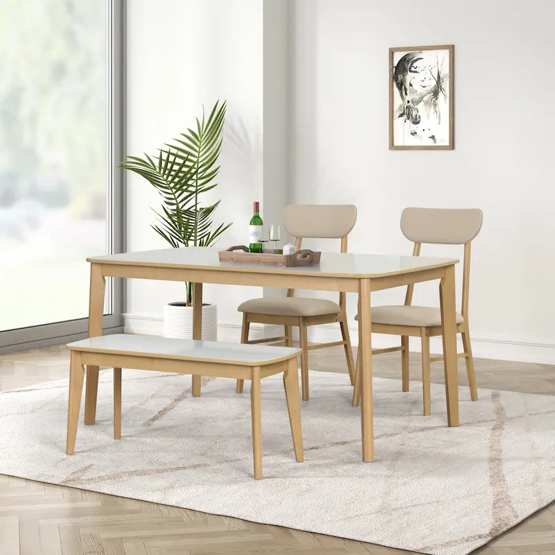 6-piece Rectangular Dining Table Set with 4 Upholstered Dining Chairs and Bench Modern Casual Dining Table Set for Kitchen