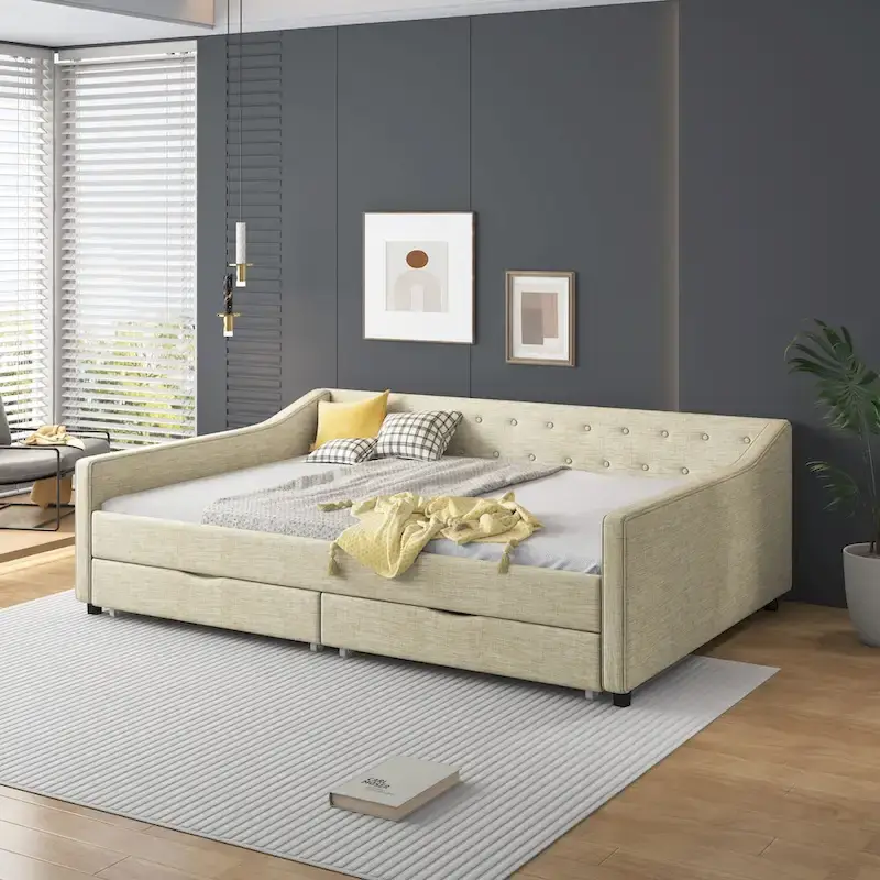 Full Size Upholstered Daybed with Storage Drawers