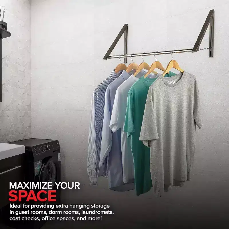Wall-Mounted Retractable Double Foldable Clothing Rack with Extension Rod, Gray (20 Count)