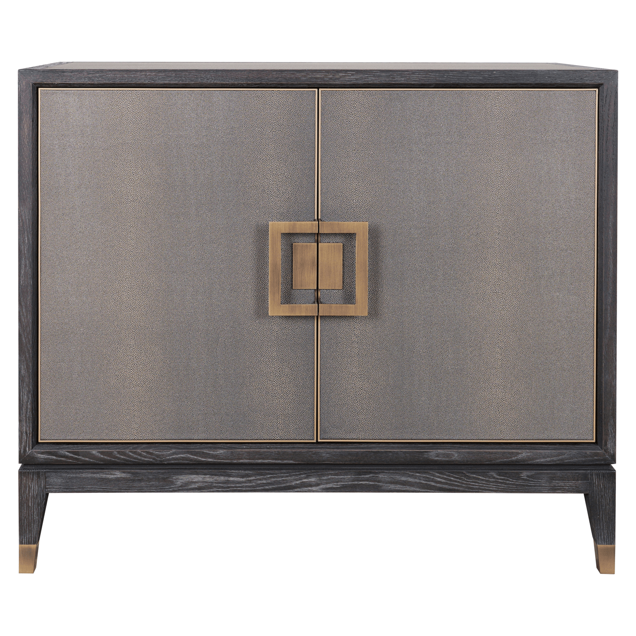 Black Wood & Shagreen 2 Door Sideboard with Brass Handles