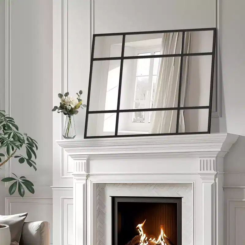 PexFix 39x30 Rectangle Wall Mirror Window Framed Bathroom Mirror Black