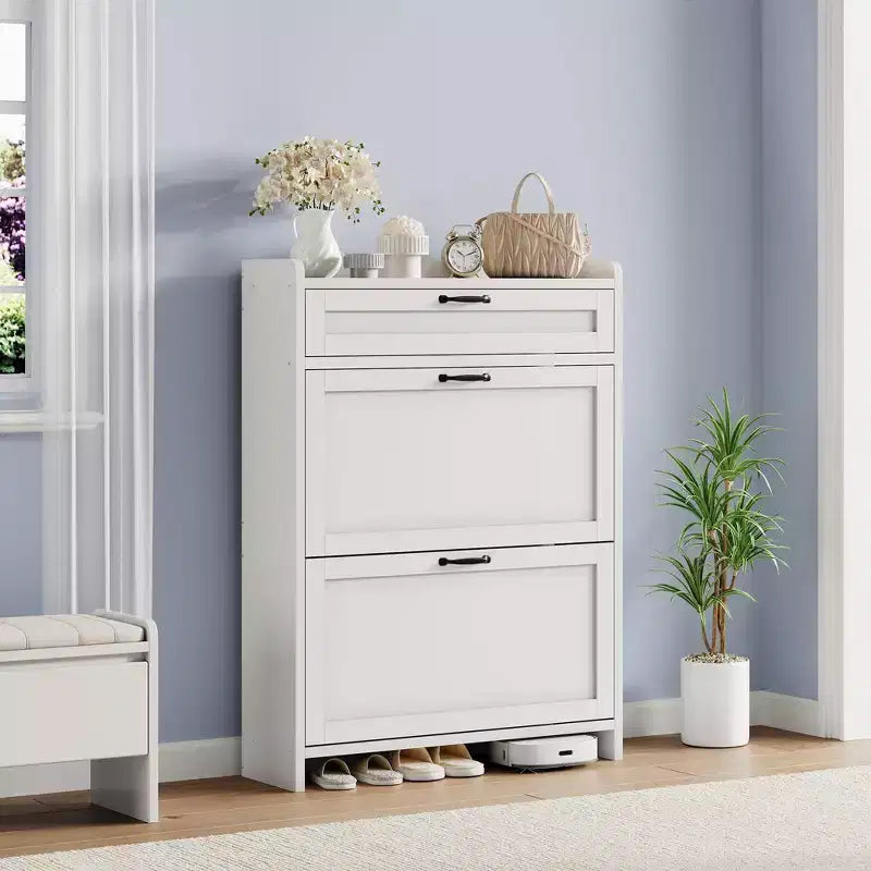 Modern Turn Drawer Shoe Cabinet, Space-Saving Storage Organizer for Entryway