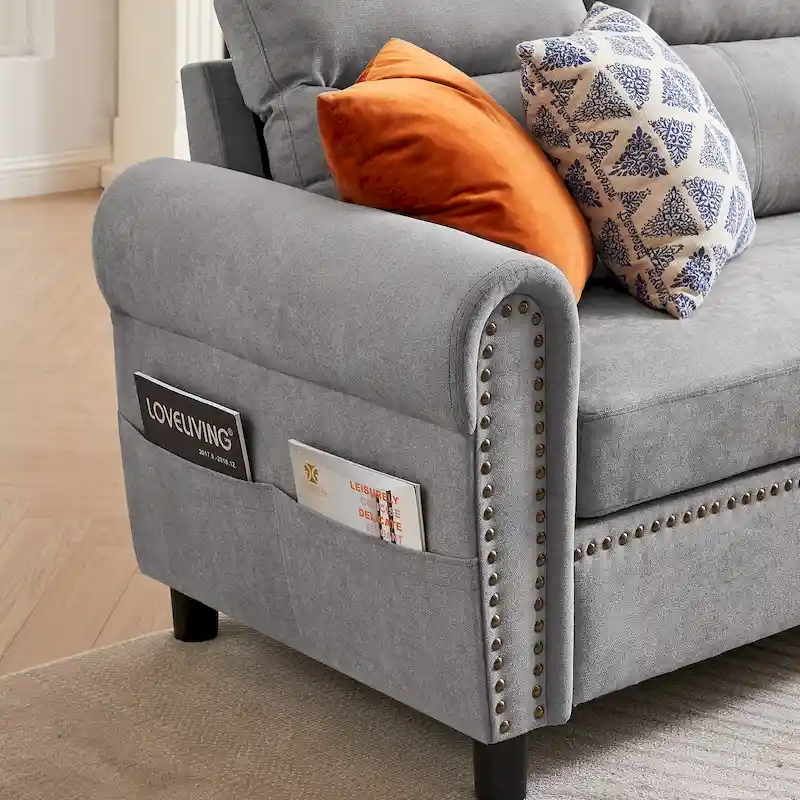 106.69 4 Seater L Shaped Reversible Sectional Sofa with Side Storage Bags