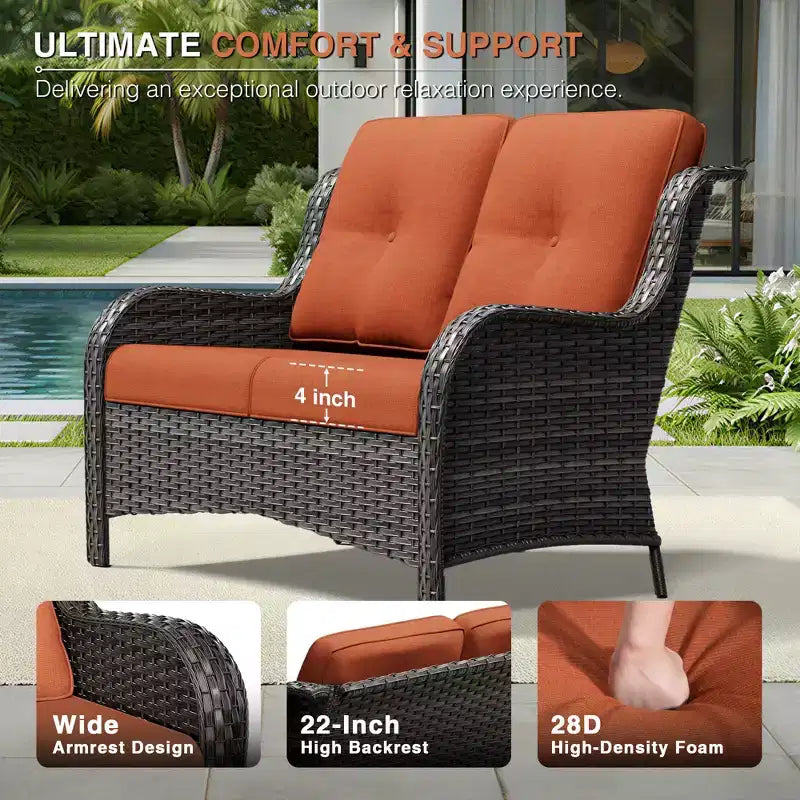 UPTIOT All-Weather Olefin Wicker Sofa Set with Multi-Functional Ottomans