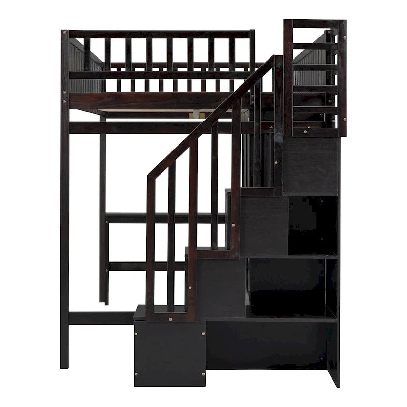 Full Pine Loft Bed with Desk and Storage