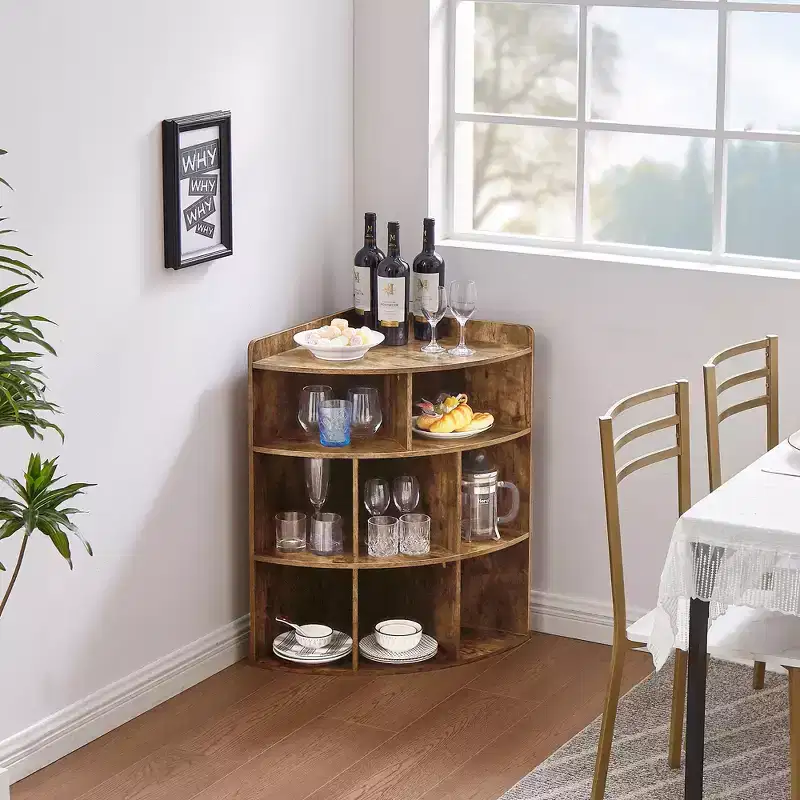 VECELO Corner Cabinet, 3-Tier Cube Storage Organizer, Triangle Bookcases with 8 Cubbies