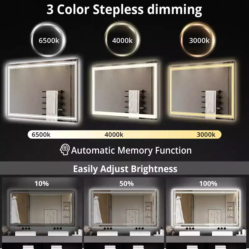 LED Backlit & Front-Lit Bathroom Mirror with Anti-Fog & Dimming