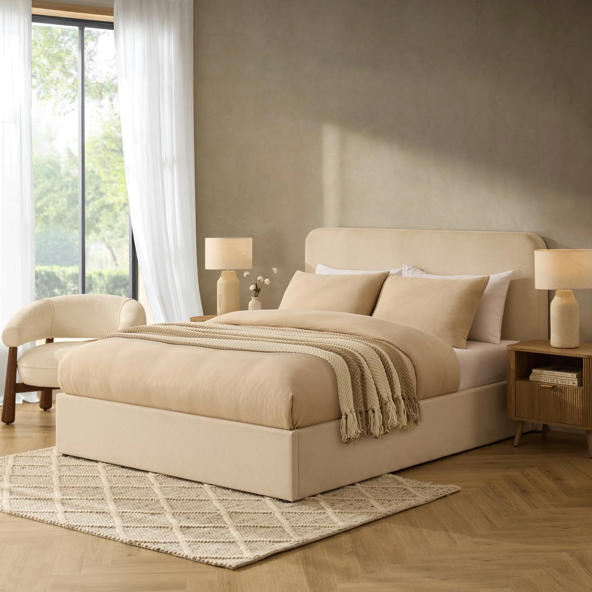 Storage Bed - Cream Linen
