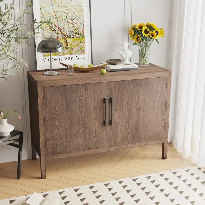 2-Door Wood Cabinet with Adjustable Shelf and Oak Legs