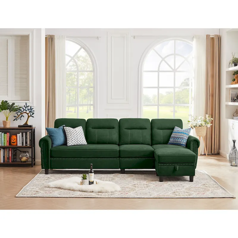 106.69 4 Seater L Shaped Reversible Sectional Sofa with Side Storage Bags