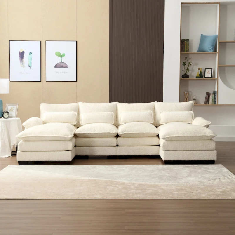Sectional Sofa Cloud Couch for Living Room, Modern Chenille/Boucle U Shaped Couch, Comfy Modular Sofa Sleeper with Double Chaise